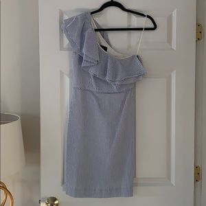 One shoulder seersucker dress